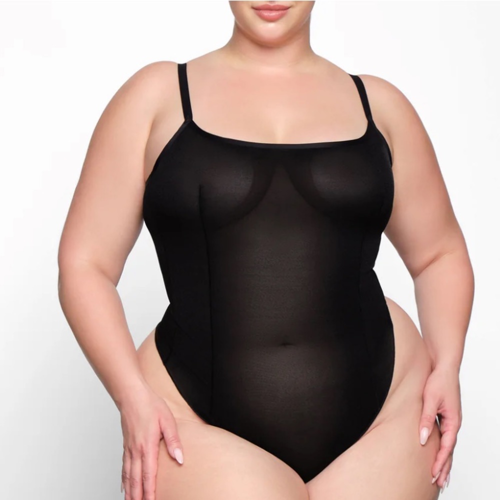 SKIMS SHEER SCULPT THONG BODYSUIT | ONYX, SIZE XL 1173